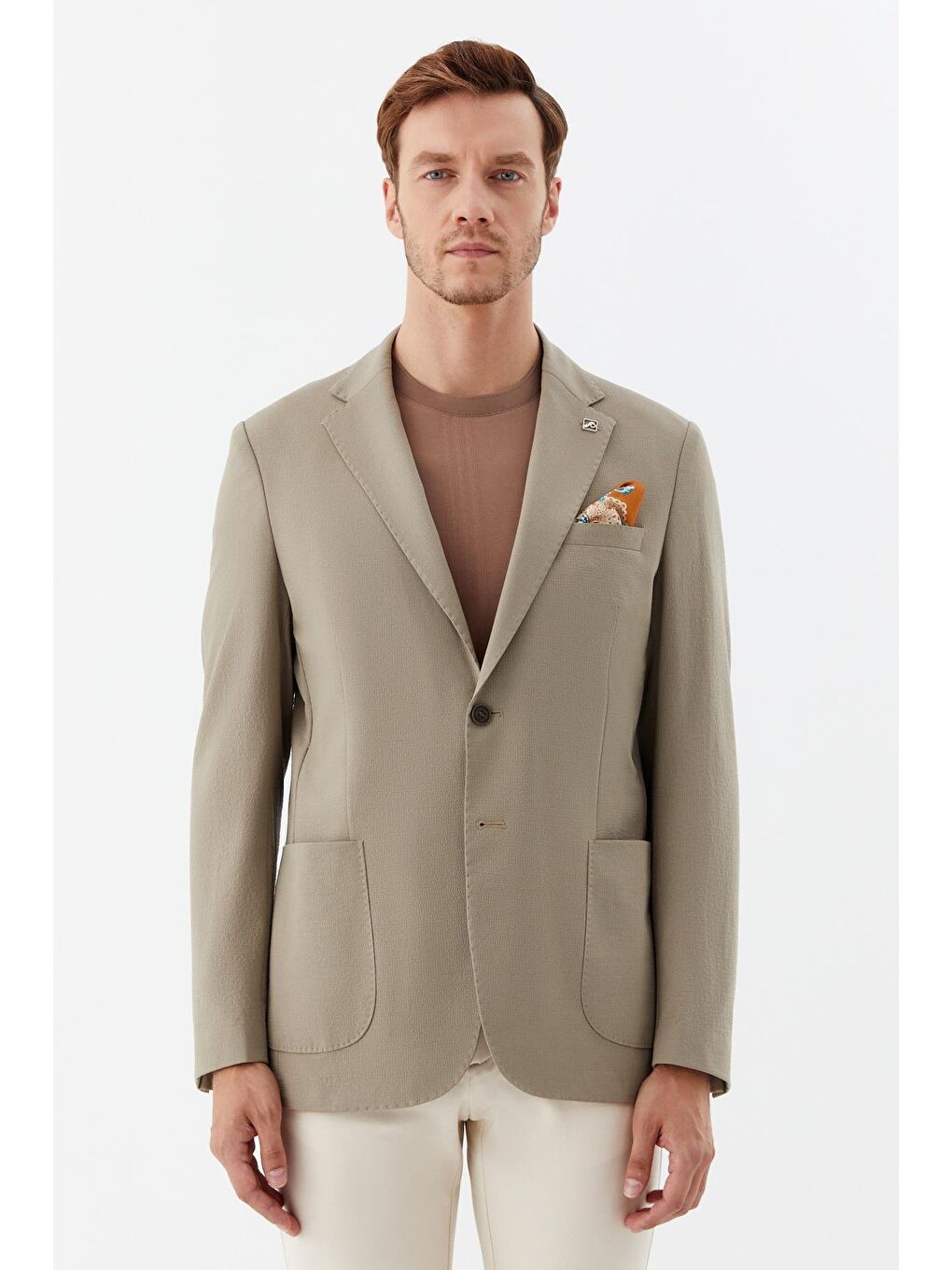 Bej Regular Fit Mono Yaka Erkek Blazer Ceket