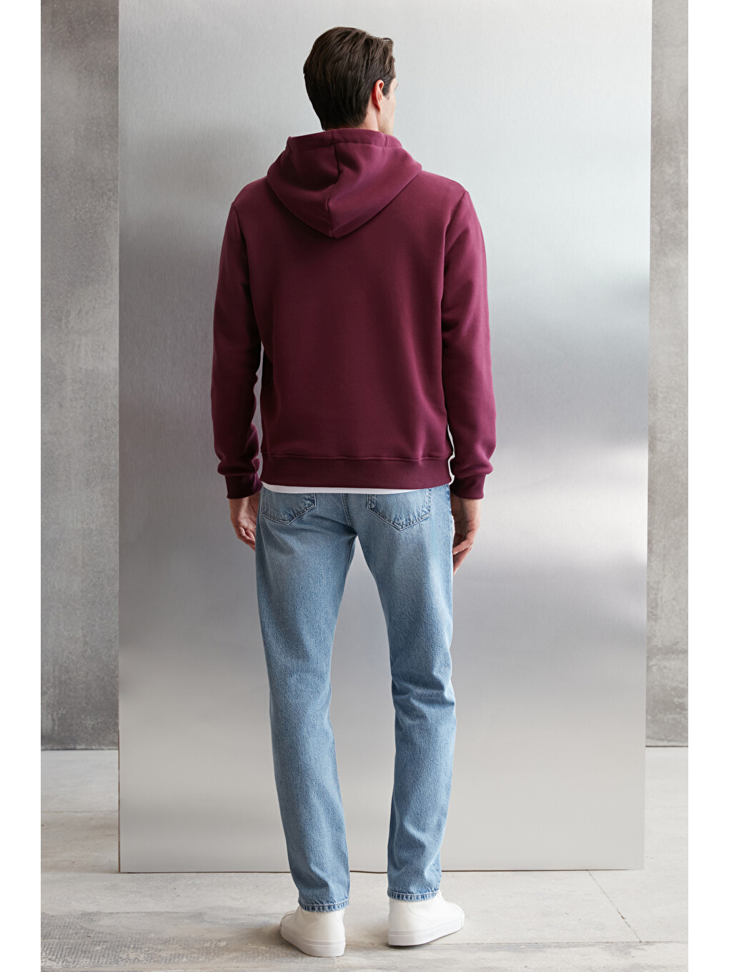 Erkek Yumuşacık İçi Polarlı Baskılı Regular Kordonlu Mor Sweatshirt-5