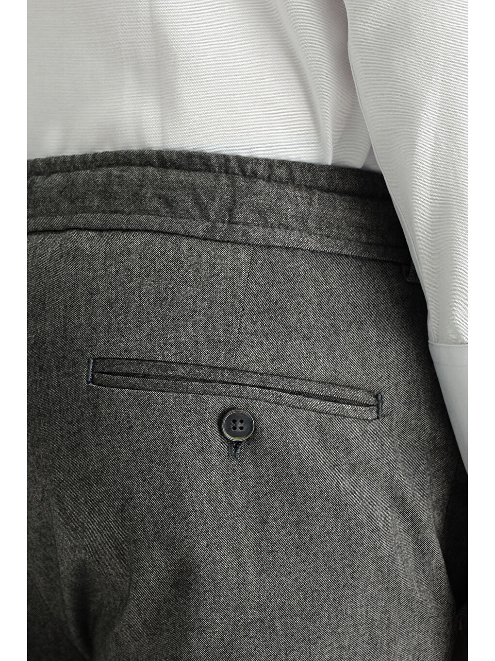 Gri Slim Fit Dar Kesim Elastanlı Beli Lastikli İpli Klasik Kumaş Pantolon-4