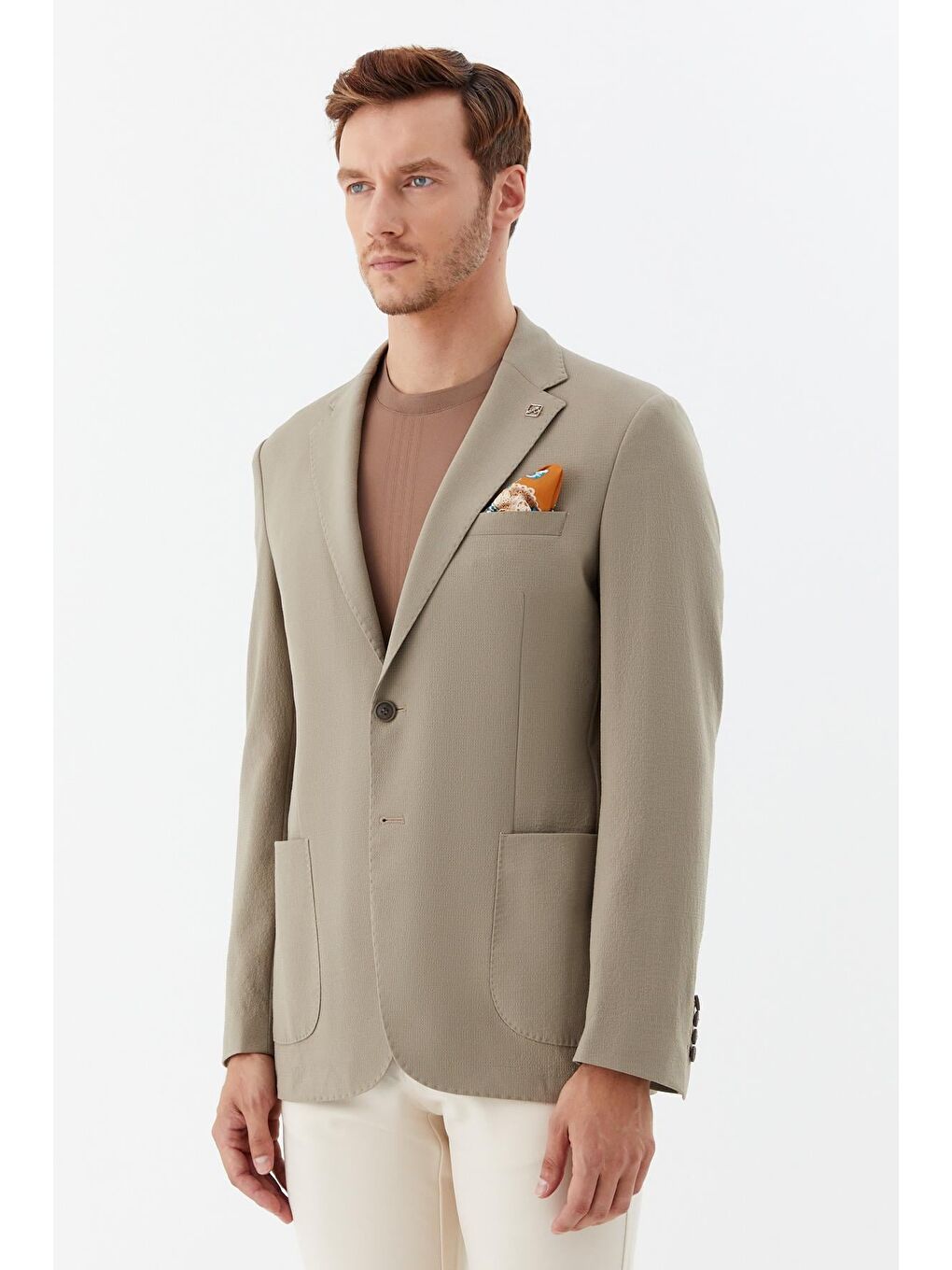 Bej Regular Fit Mono Yaka Erkek Blazer Ceket-2