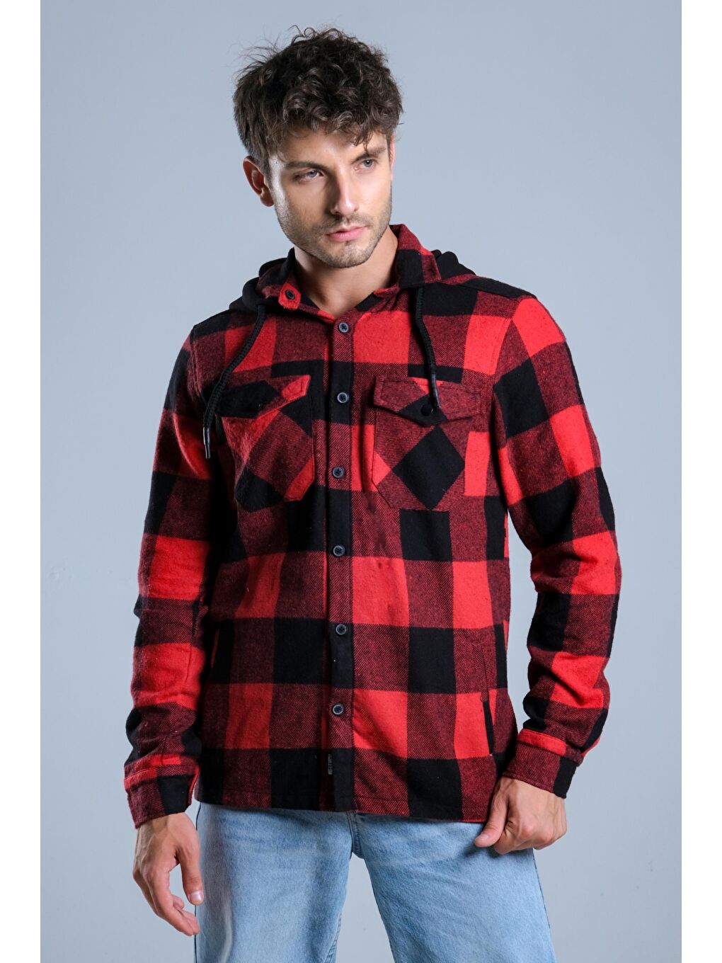 Bordo Çıkarılabilir Kapüşonlu Cepli Kışlık Erkek Oduncu Gömlek MAR4170-3