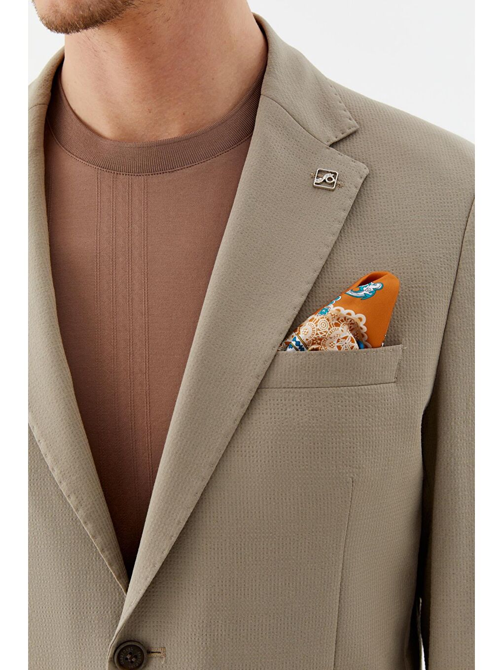 Bej Regular Fit Mono Yaka Erkek Blazer Ceket-3