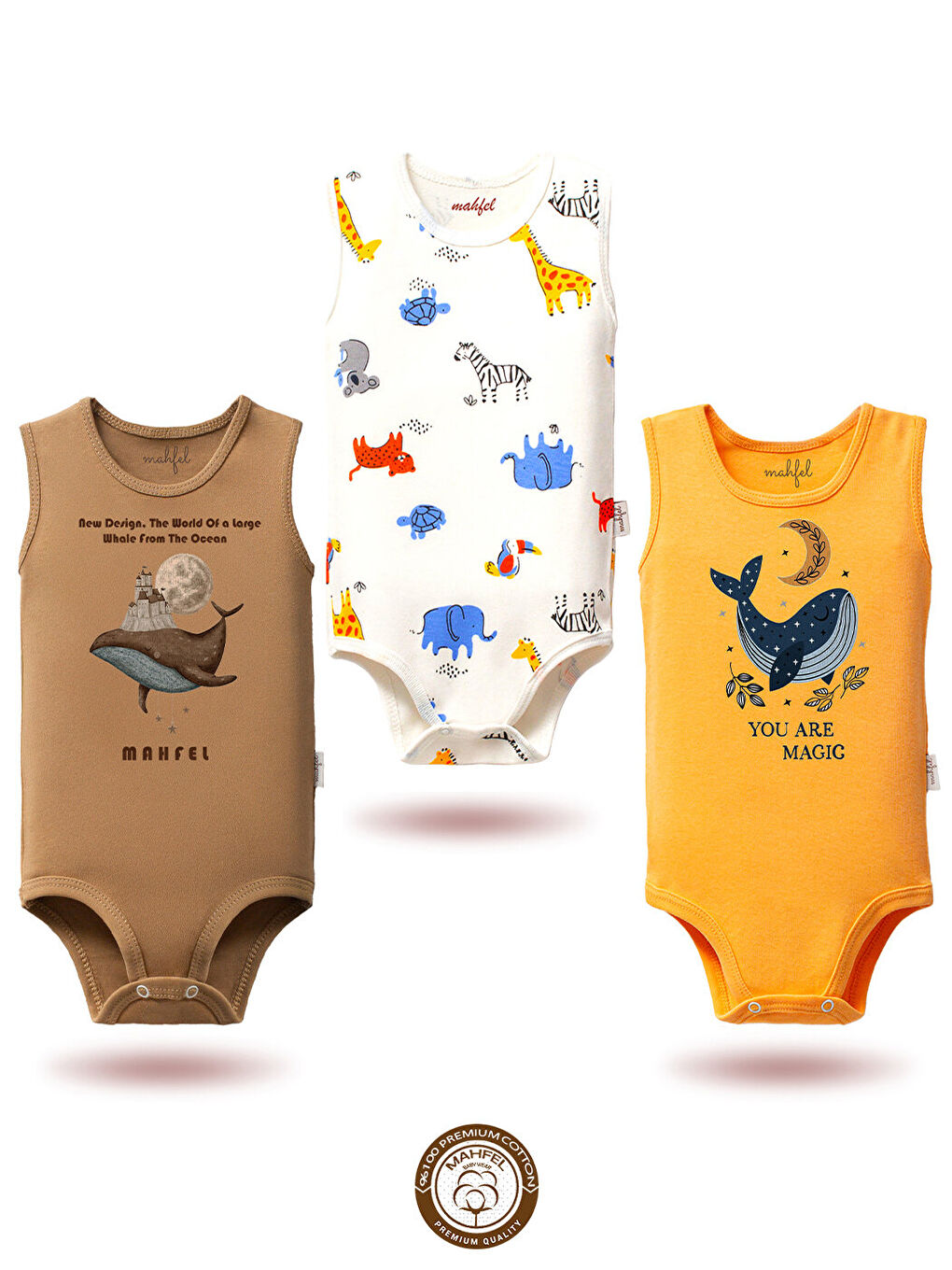 Kahverengi %100 Pamuklu 3'lü Atlet Çıtçıtlı Bebek Body Zıbın 807-805