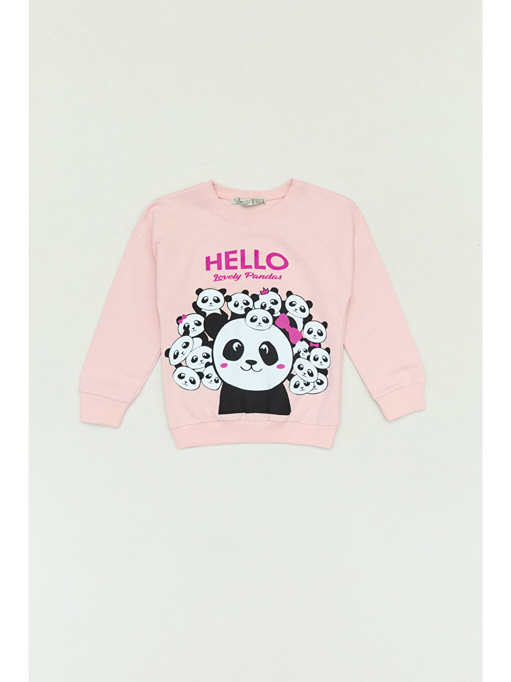 Fullamoda Pudra Pembe Panda Baskılı Bisiklet Yaka Kız Çocuk Sweatshirt