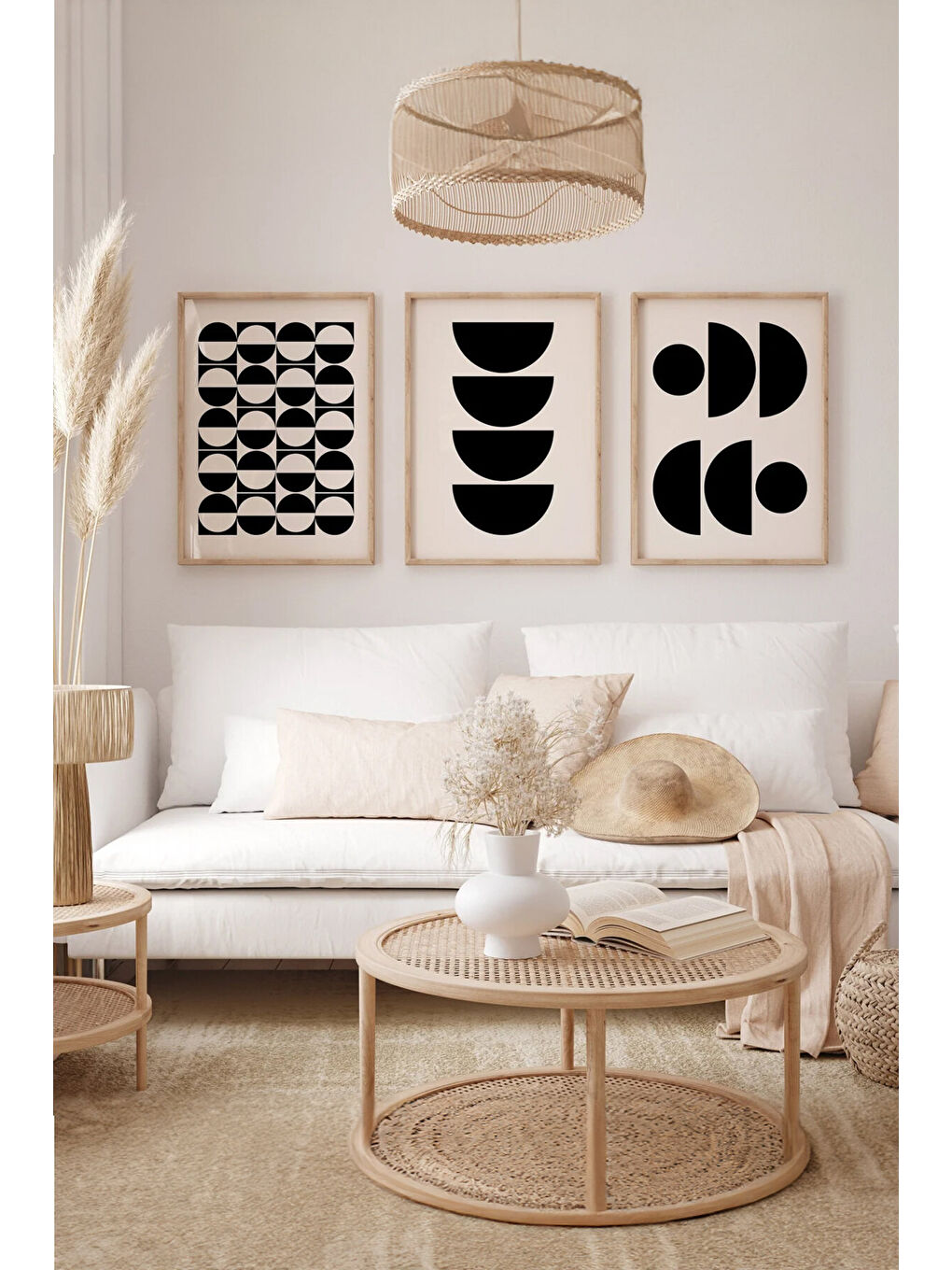 Beyaz Gerçek Ahşap Çerçeveli 3 Parça 3D Poster Tablo Seti - 3DARTSOHOSET33-3348