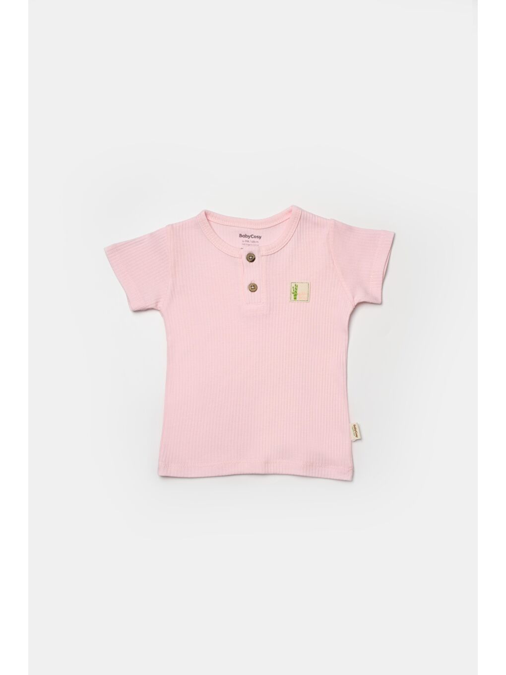 Pembe Kız Bebek Pamuklu  Ribana Düğmeli T-Shirt Ve Şort Takım-1