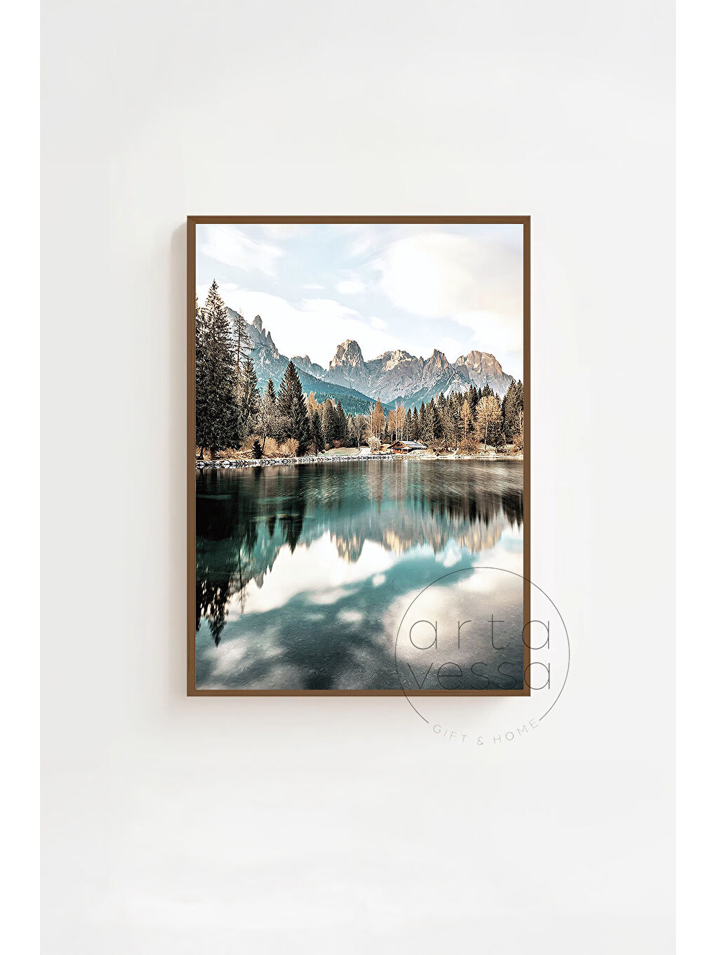 Beyaz 3 Parça Kahverengi Gerçek Ahşap Çerçeveli Tablo Seti - Model 1 - ERSY3KHVCRV1-3348-3