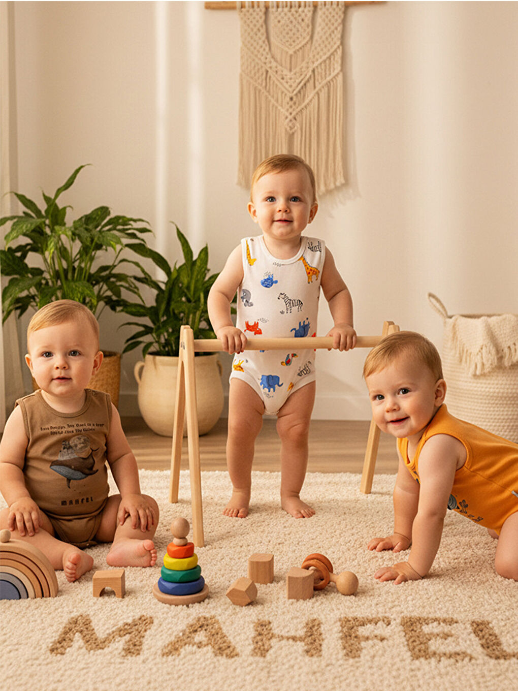 Kahverengi %100 Pamuklu 3'lü Atlet Çıtçıtlı Bebek Body Zıbın 807-805-1