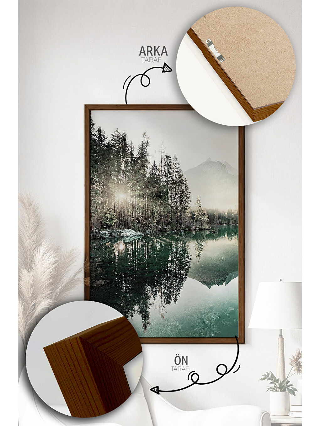 Beyaz 3 Parça Kahverengi Gerçek Ahşap Çerçeveli Tablo Seti - Model 1 - ERSY3KHVCRV1-3348-4