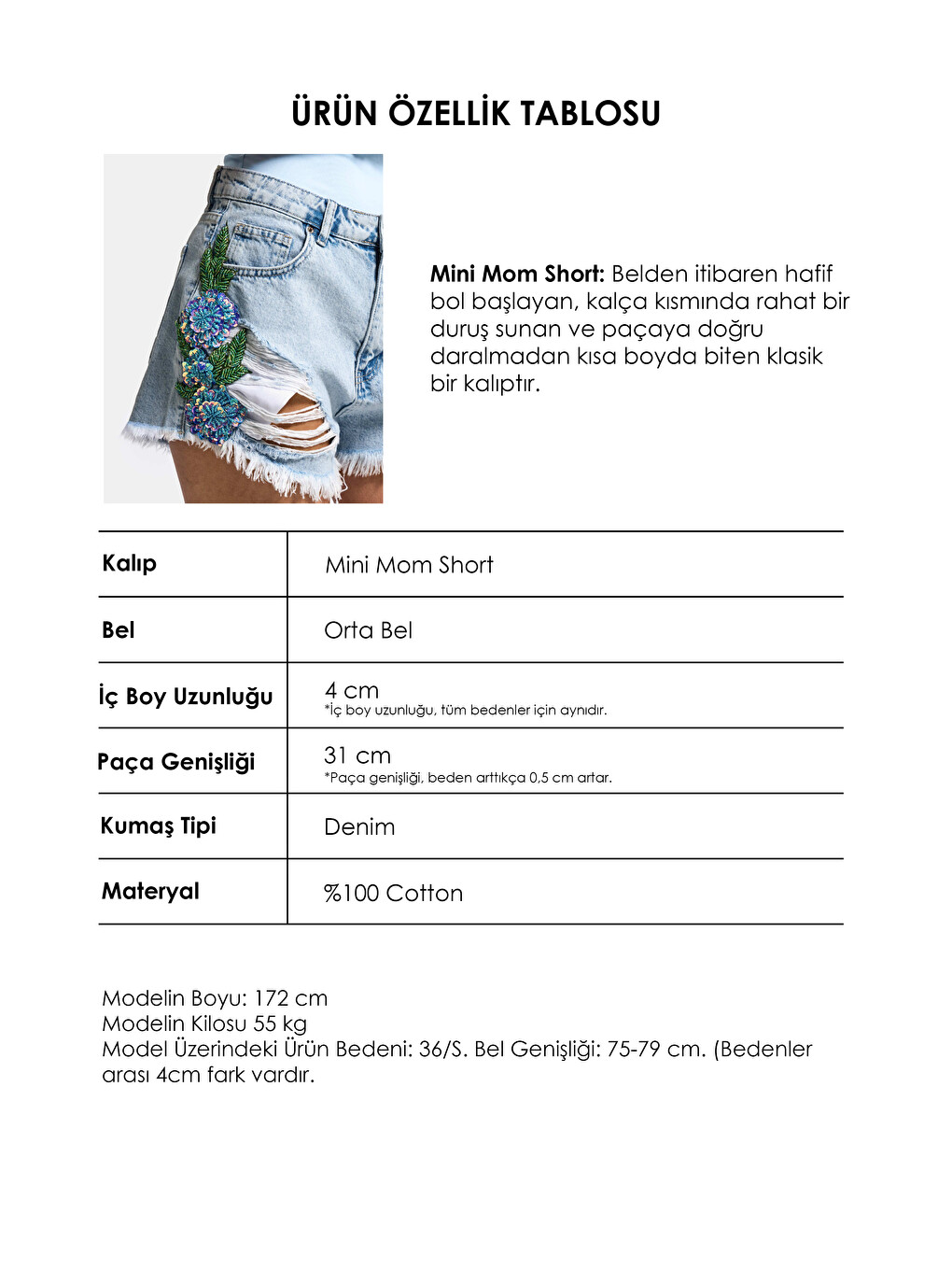 Mavi Kadın Jean Rengi 11s6-3 Özel Taş Ve Nakış Detaylı Mini Boy Denim Şort-3