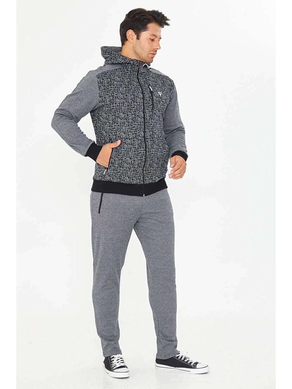 Erkek Tam Fermuarlı Kapüşonlu Eşofman Takımı Antrasit 5754-A-2