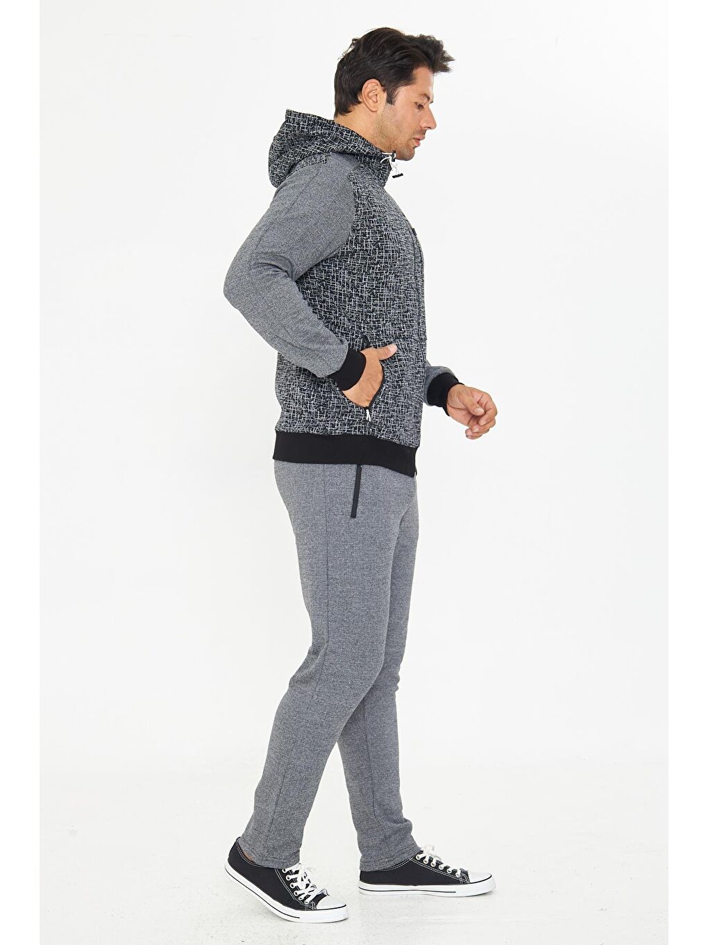 Erkek Tam Fermuarlı Kapüşonlu Eşofman Takımı Antrasit 5754-A-3