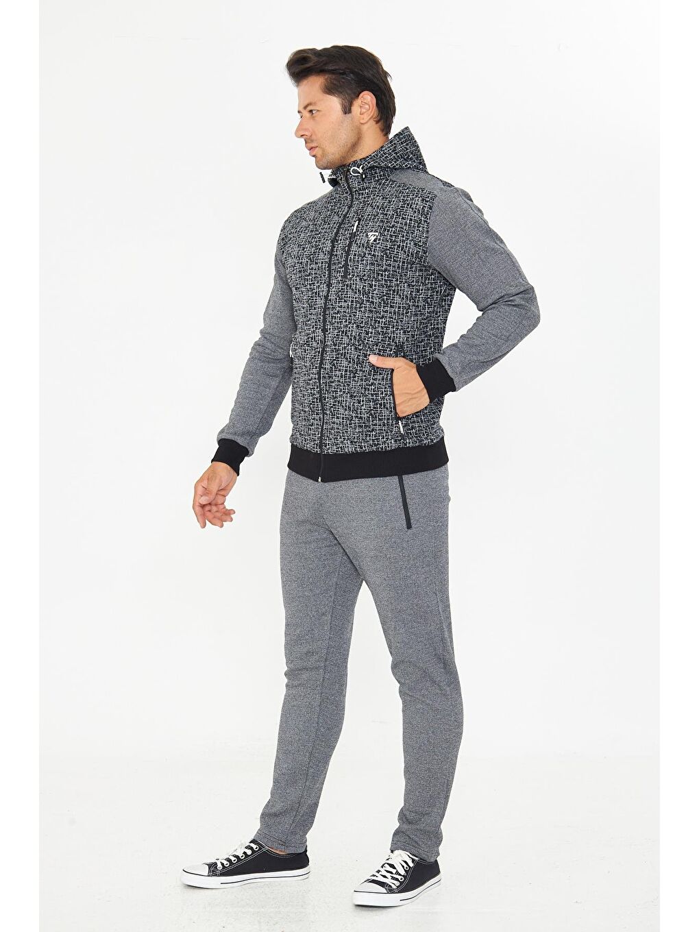 Erkek Tam Fermuarlı Kapüşonlu Eşofman Takımı Antrasit 5754-A-4