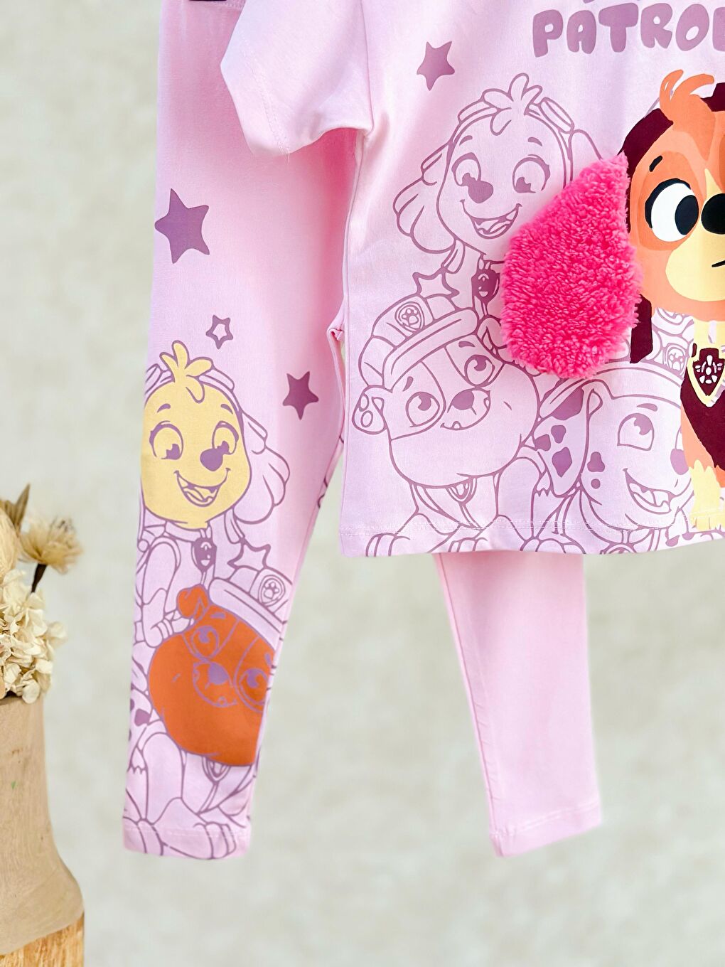 Pembe Kız Çocuk Paw Patrol Karakter Baskılı 2'Li Takım - Kulak Detaylı Tişört Ve Desenli Tayt-2