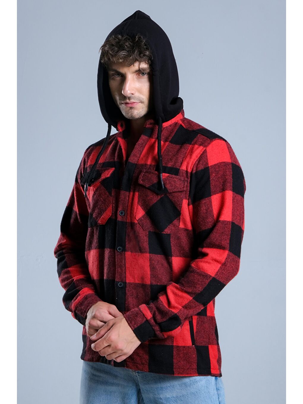 Bordo Çıkarılabilir Kapüşonlu Cepli Kışlık Erkek Oduncu Gömlek MAR4170-5
