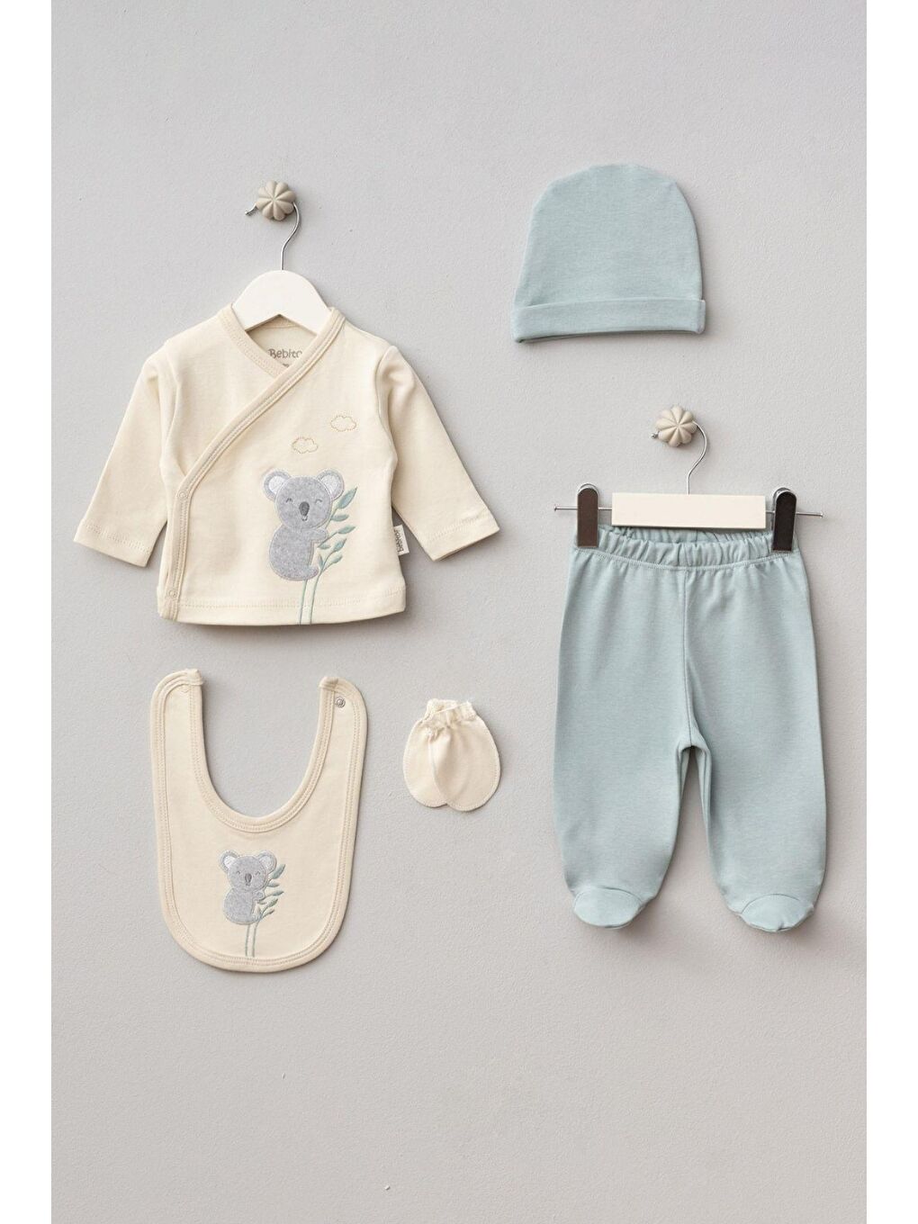 Mavi Erkek Bebek Koala Desenli 5'Li Hastane Çıkış Set