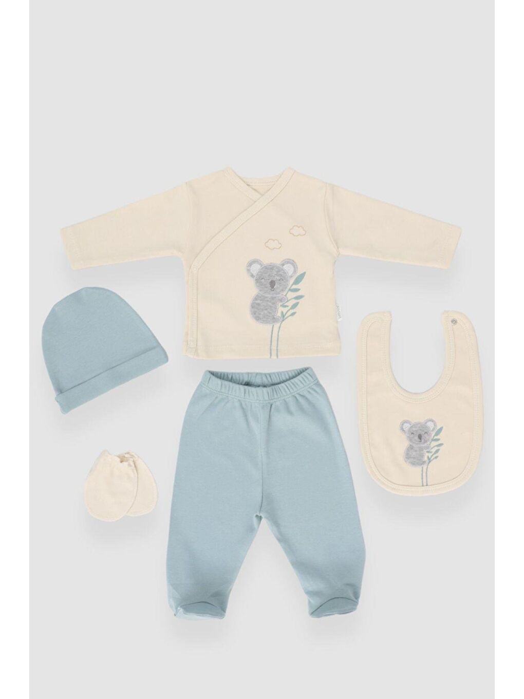 Mavi Erkek Bebek Koala Desenli 5'Li Hastane Çıkış Set-1