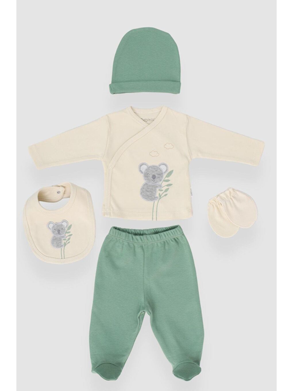 Yeşil Erkek Bebek Koala Desenli 5'Li Hastane Çıkış Set