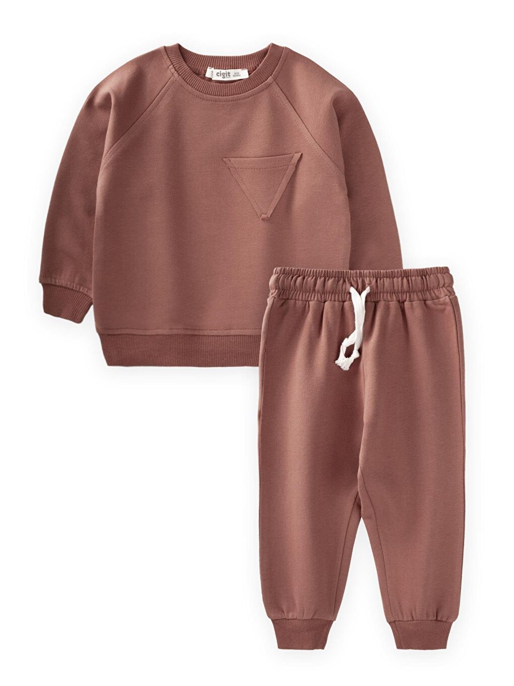 Kahverengi Üçgen Cepli Sweatshirt Takım 1-7 Yaş A Kahve
