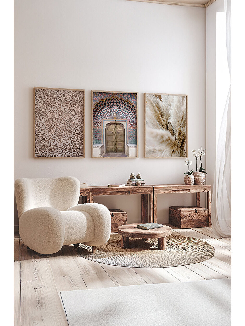 Beyaz Gerçek Ahşap Çerçeveli 3 Parça 3D Poster Tablo Seti - ERSY3SET7 - ERSY3SET7-3348