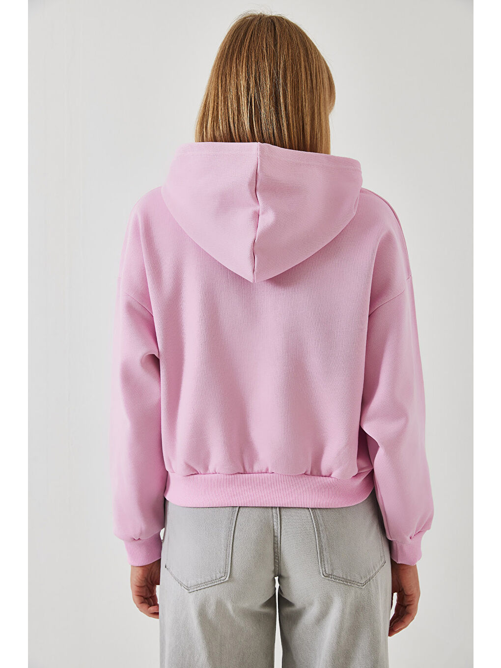 SHADE Pembe Kadın Üç İplik Şardonlu Yanları Fermuarlı Crop Sweatshirt - 5