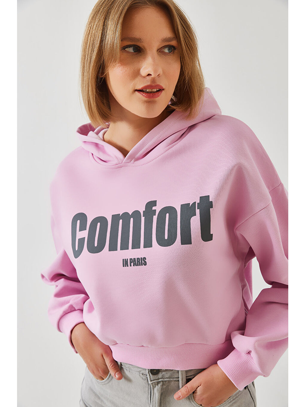 SHADE Pembe Kadın Üç İplik Şardonlu Yanları Fermuarlı Crop Sweatshirt - 6