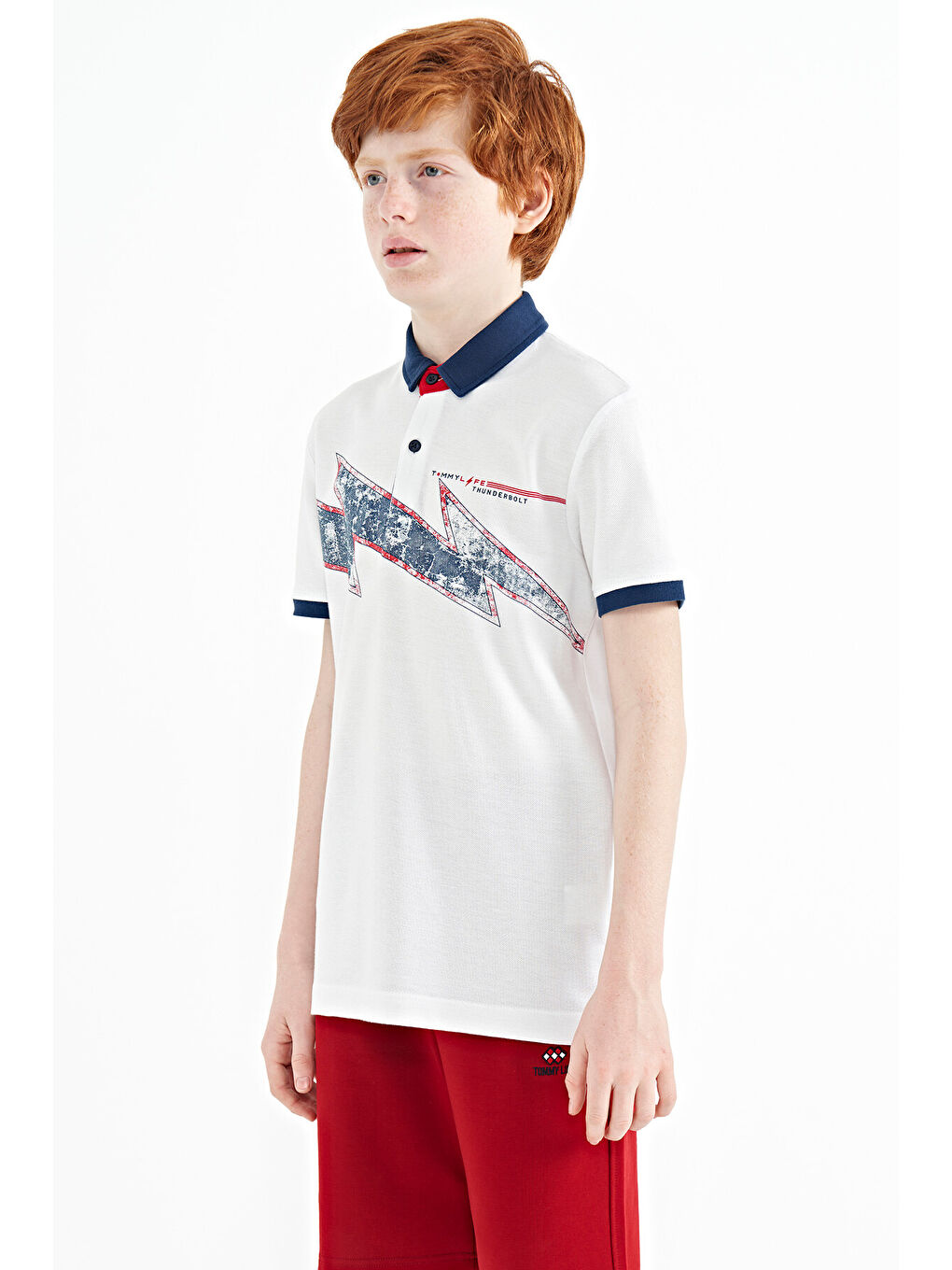 Beyaz Baskı Detaylı Standart Kalıp Polo Yaka Erkek Çocuk Tişört - 11154-3