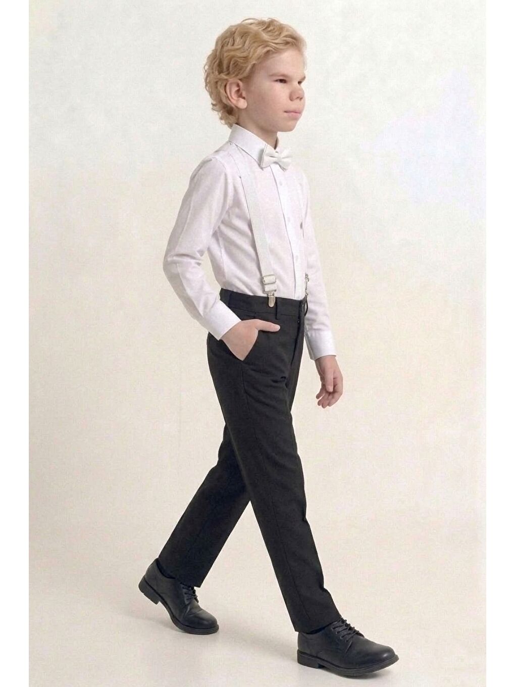 Siyah Beyaz Gömlekli Erkek Çocuk Takım M00787-1