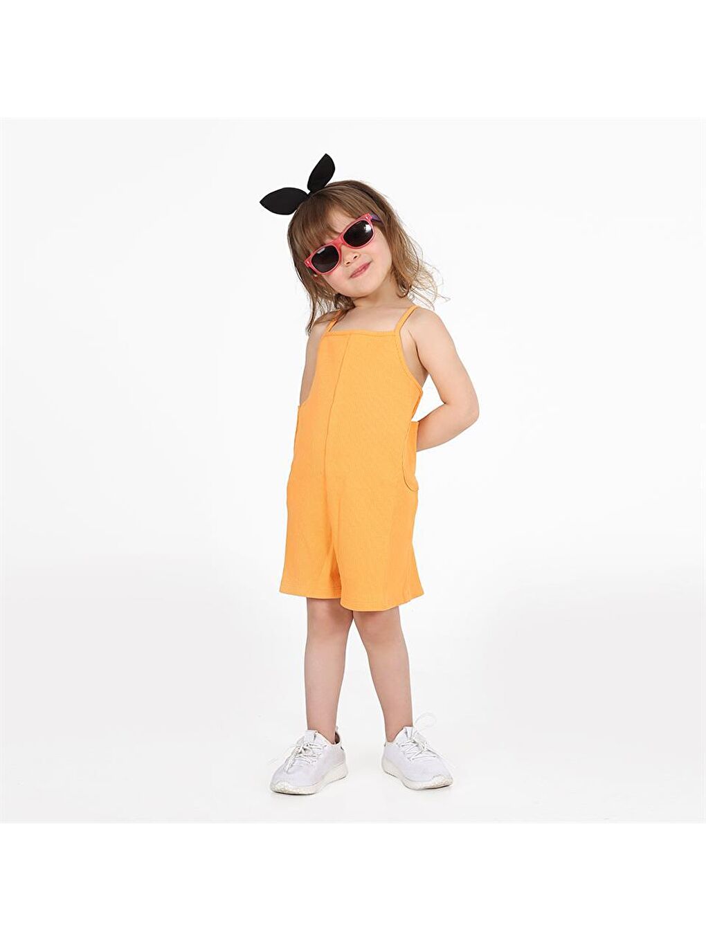 Turuncu Kız Çocuk Cep Detaylı Tulum-4