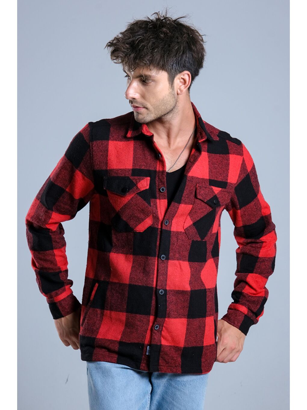 Bordo Çıkarılabilir Kapüşonlu Cepli Kışlık Erkek Oduncu Gömlek MAR4170-7