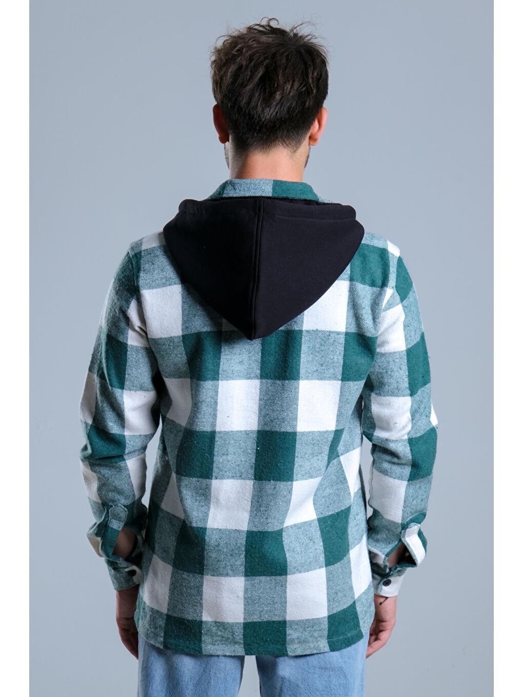 Yeşil Çıkarılabilir Kapüşonlu Cepli Kışlık Erkek Oduncu Gömlek MAR4170-4