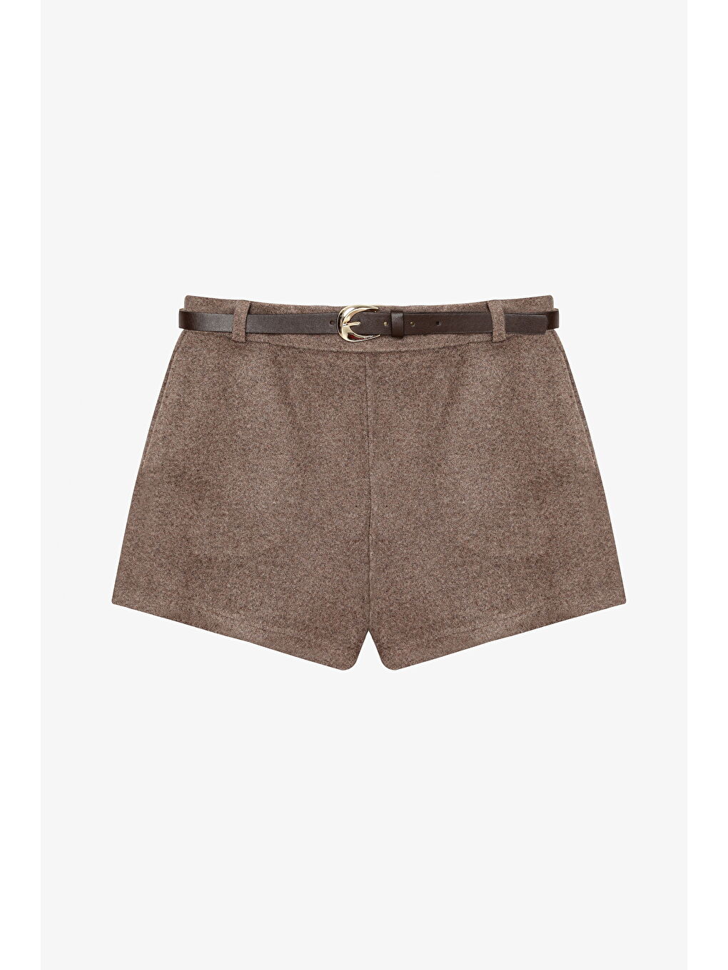 Bej Kemerli Kaşe Mini Şort Vizon