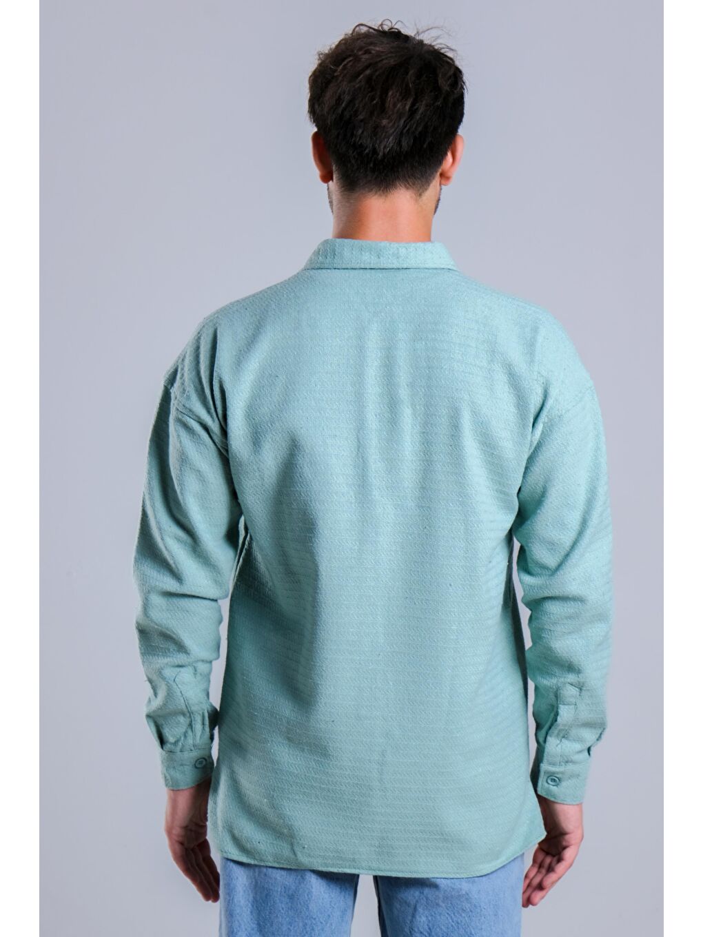 Turkuaz Oversize Tek Cepli Örme Gömlek MAR Over22-6