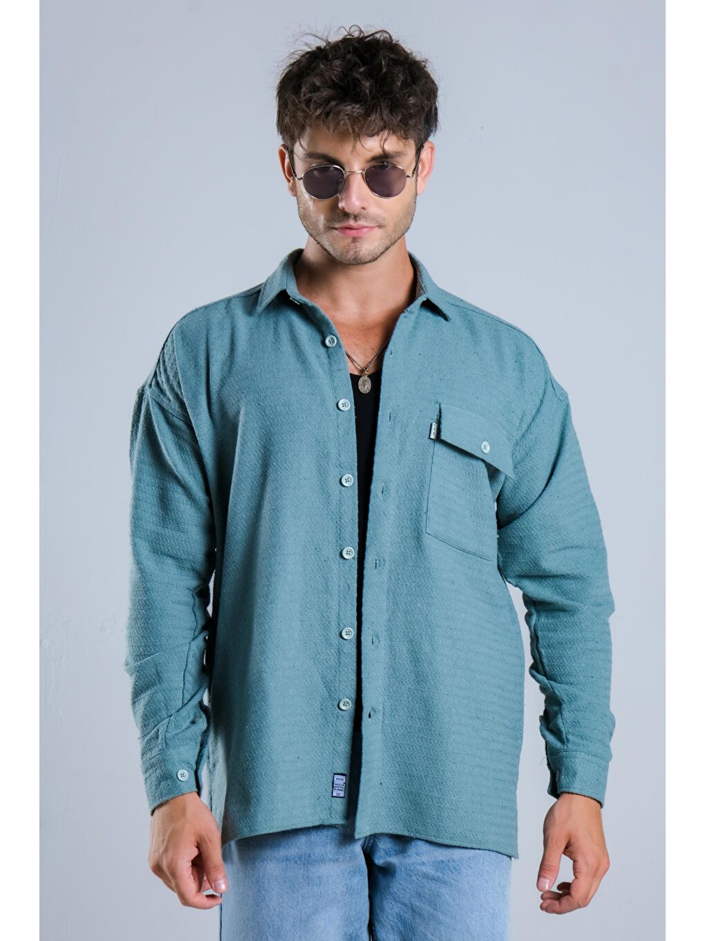 Yeşil Oversize Tek Cepli Örme Gömlek MAR Over22