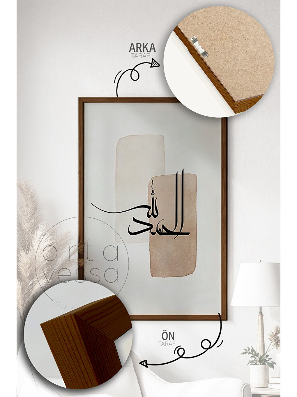 Beyaz 3 Parça Kahverengi Gerçek Ahşap Çerçeveli Tablo Seti - Model 25 - ERSY3KHVCRV25-3348-4