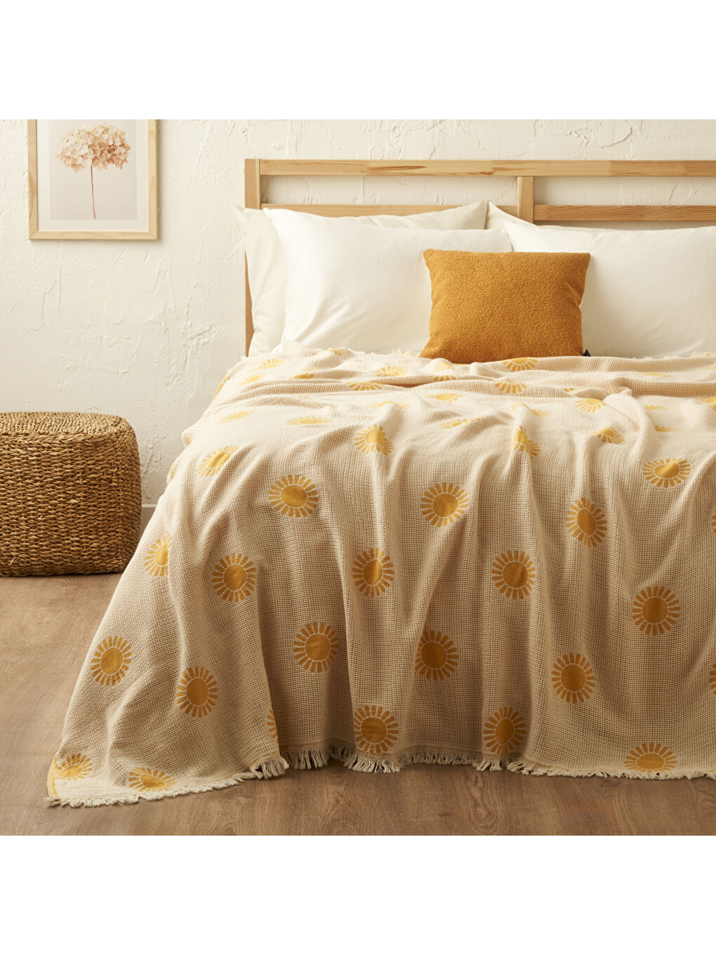 Sunny Pamuklu Çift Kişilik Yatak Örtüsü Sarı (200x220 cm)