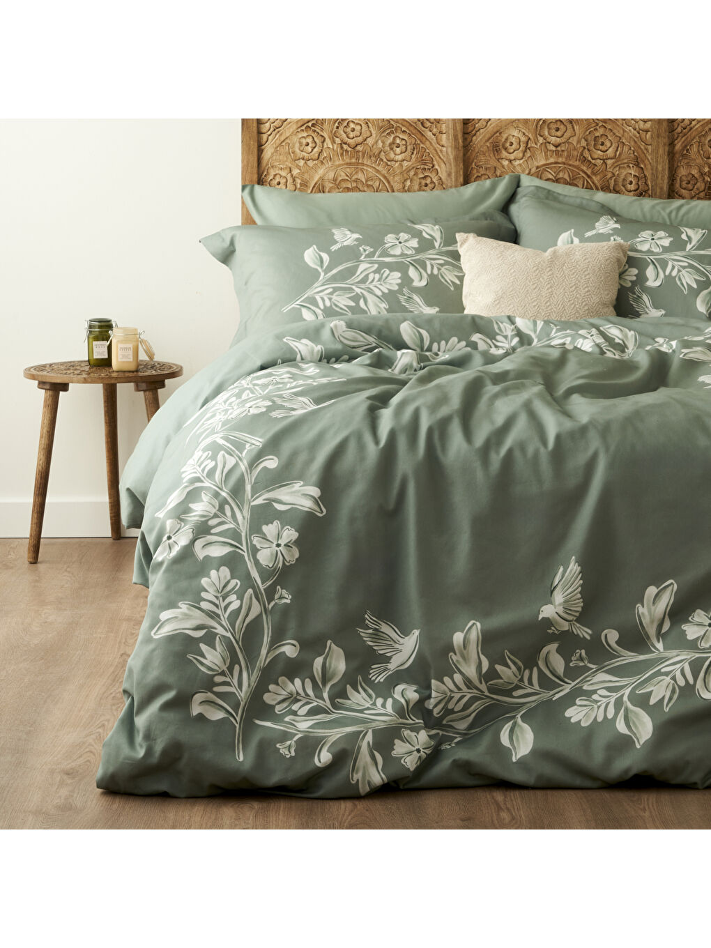 %100 Pamuk Saten Jude Çift Kişilik Nevresim Seti Yeşil (200x220 cm)