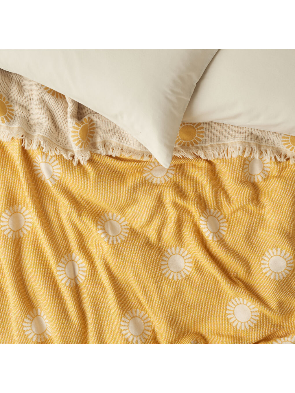 Sunny Pamuklu Çift Kişilik Yatak Örtüsü Sarı (200x220 cm)-2