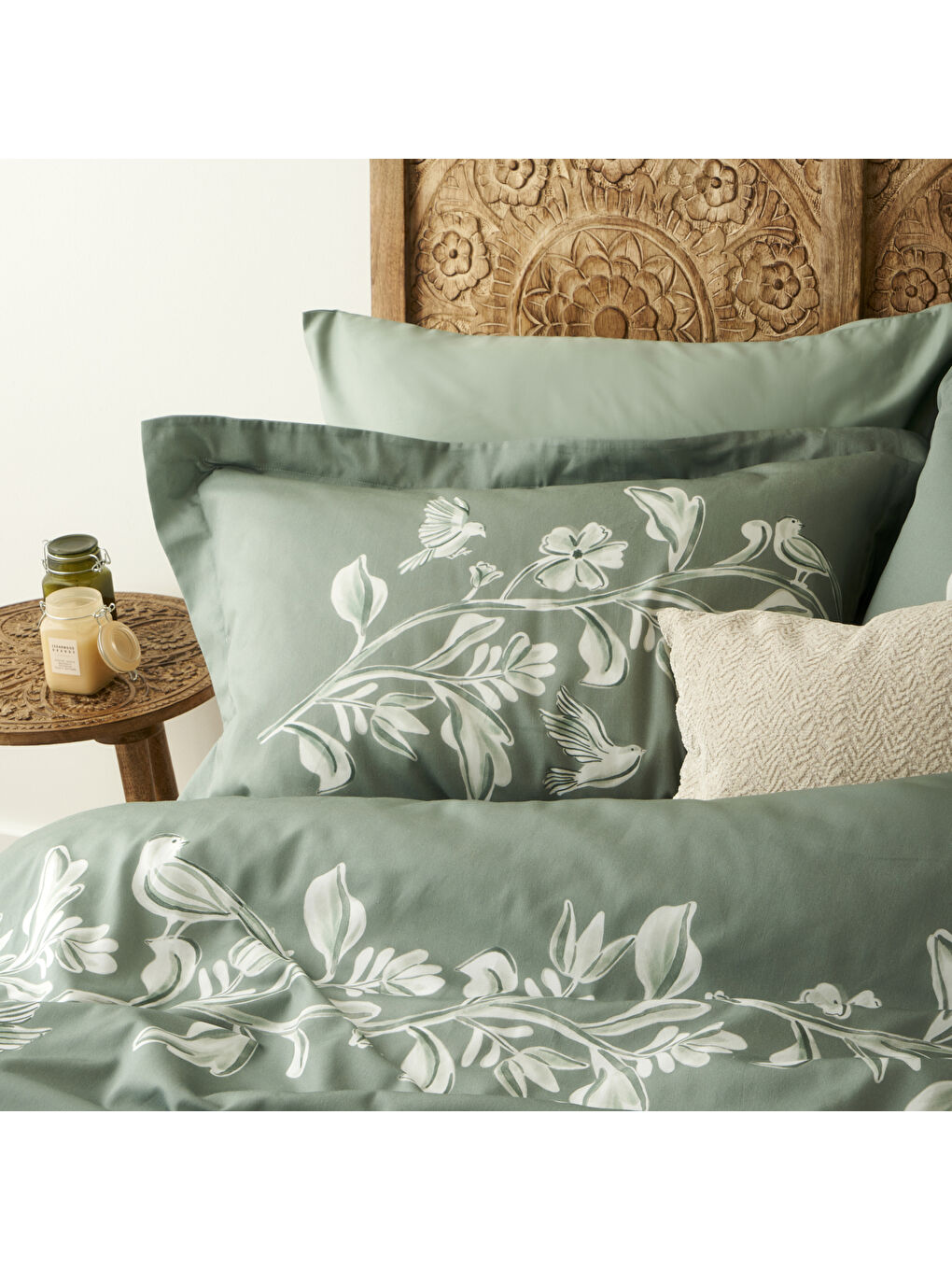 %100 Pamuk Saten Jude Çift Kişilik Nevresim Seti Yeşil (200x220 cm)-2