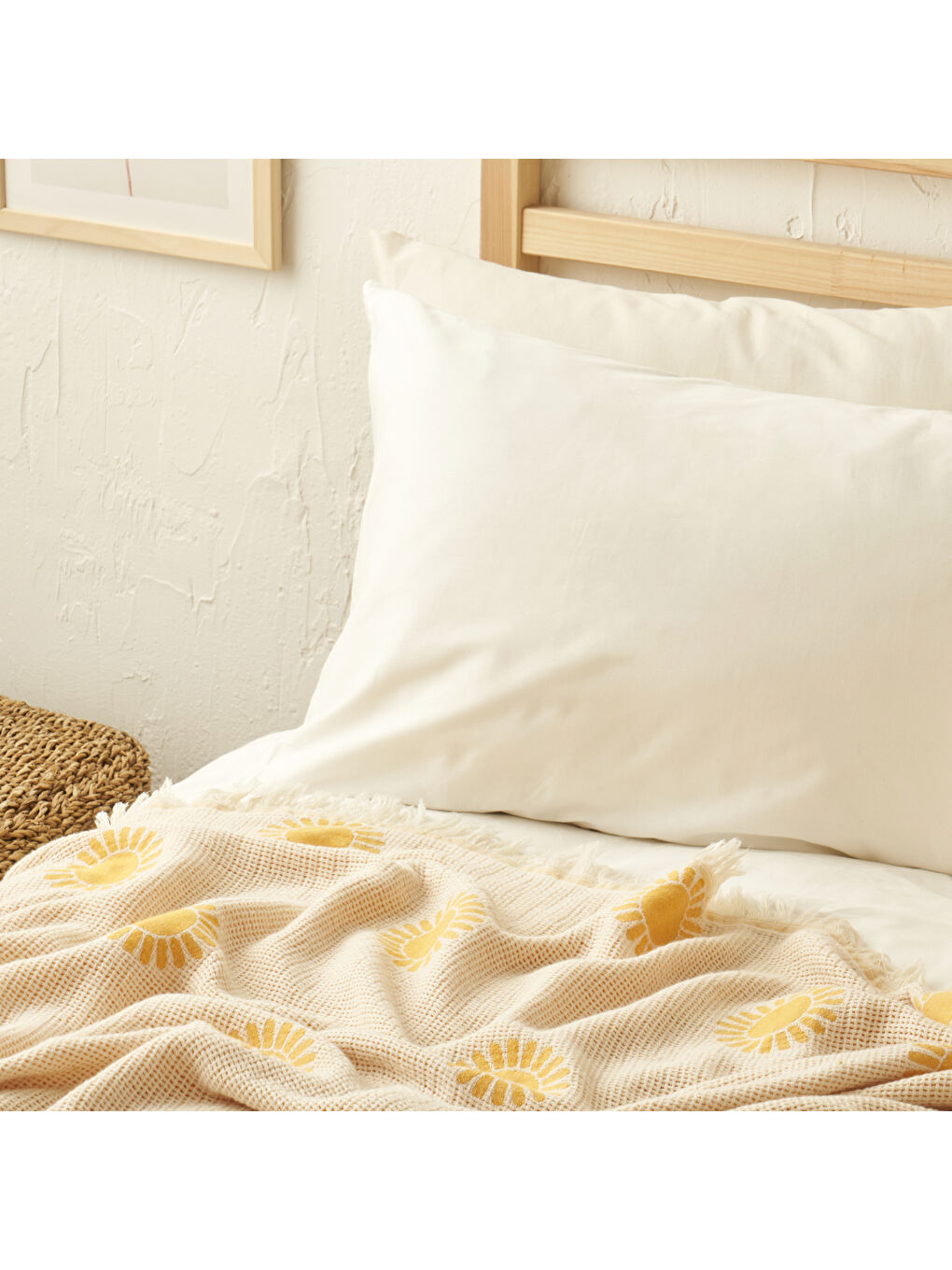 Sunny Pamuklu Çift Kişilik Yatak Örtüsü Sarı (200x220 cm)-3