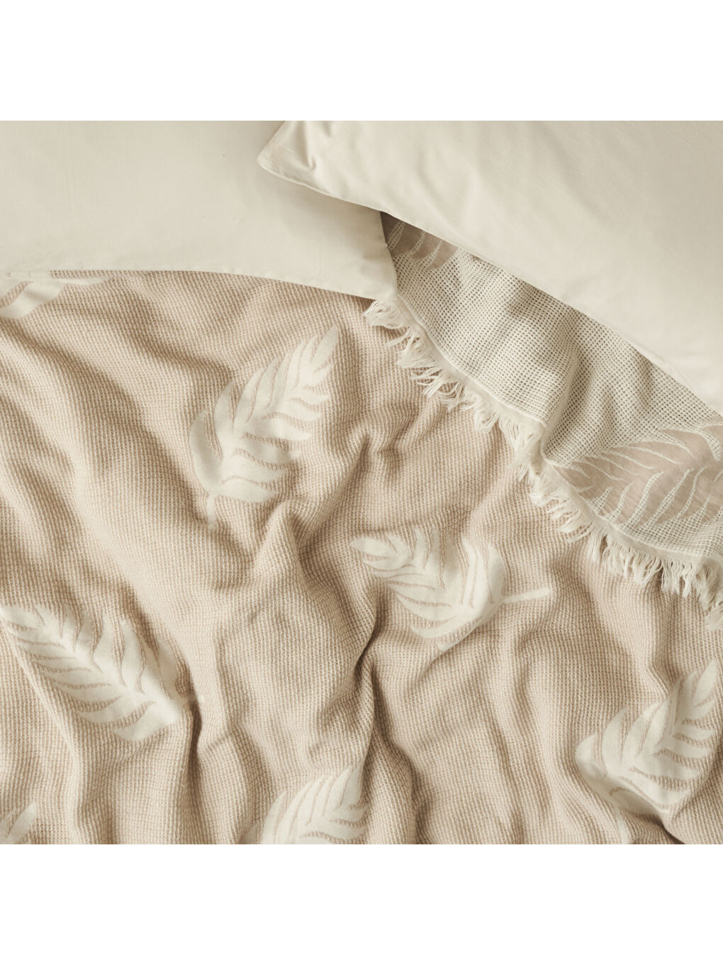 Amaya Pamuklu Çift Kişilik Yatak Örtüsü Bej (200x220 cm)-2