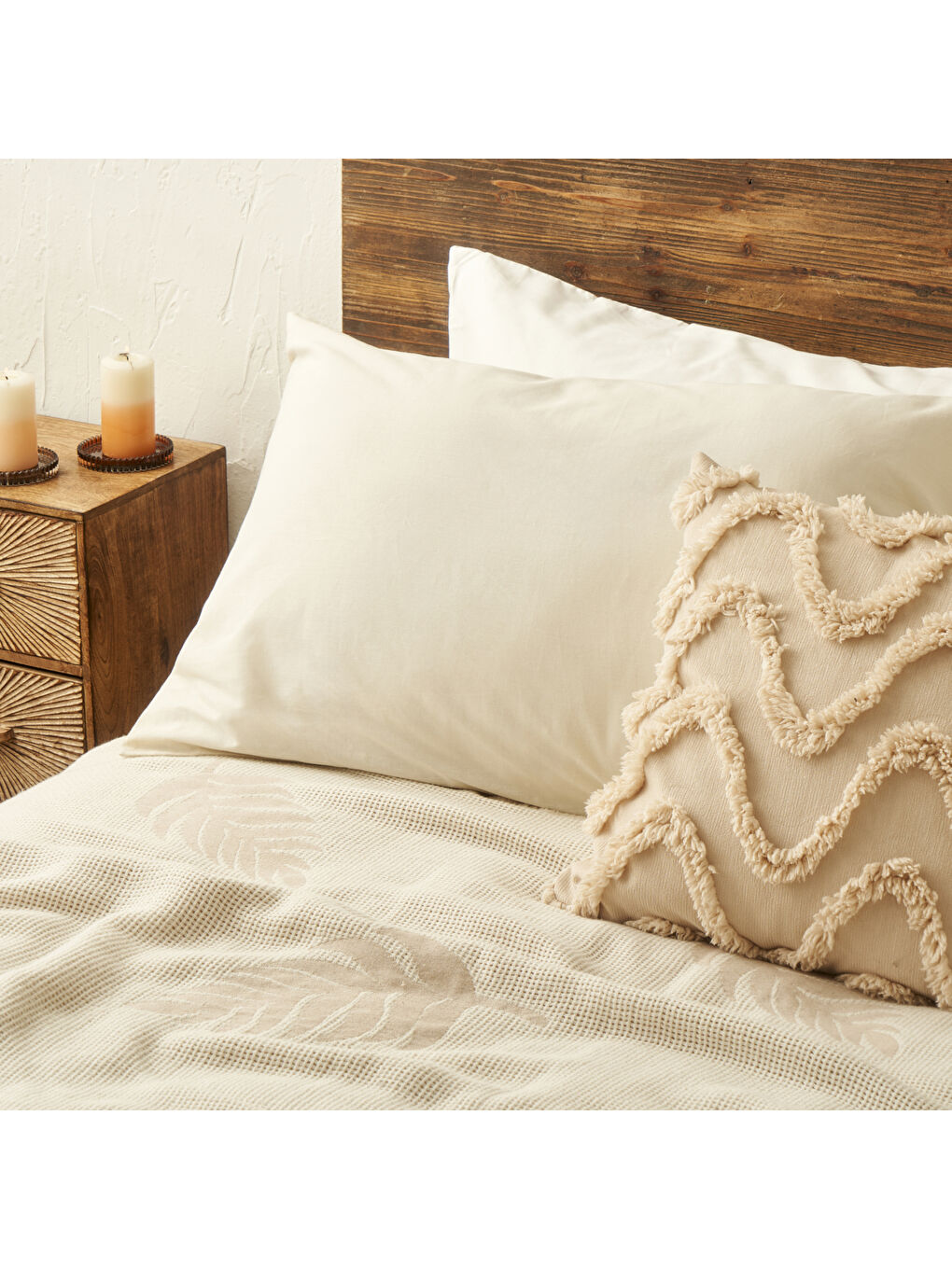 Amaya Pamuklu Çift Kişilik Yatak Örtüsü Bej (200x220 cm)-4