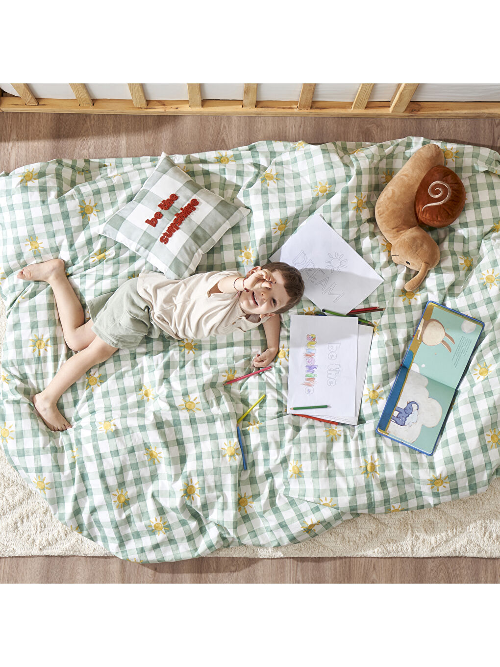 %100 Pamuk Sunshine Çocuk Nevresim Takımı Yeşil (160x220 cm)-1