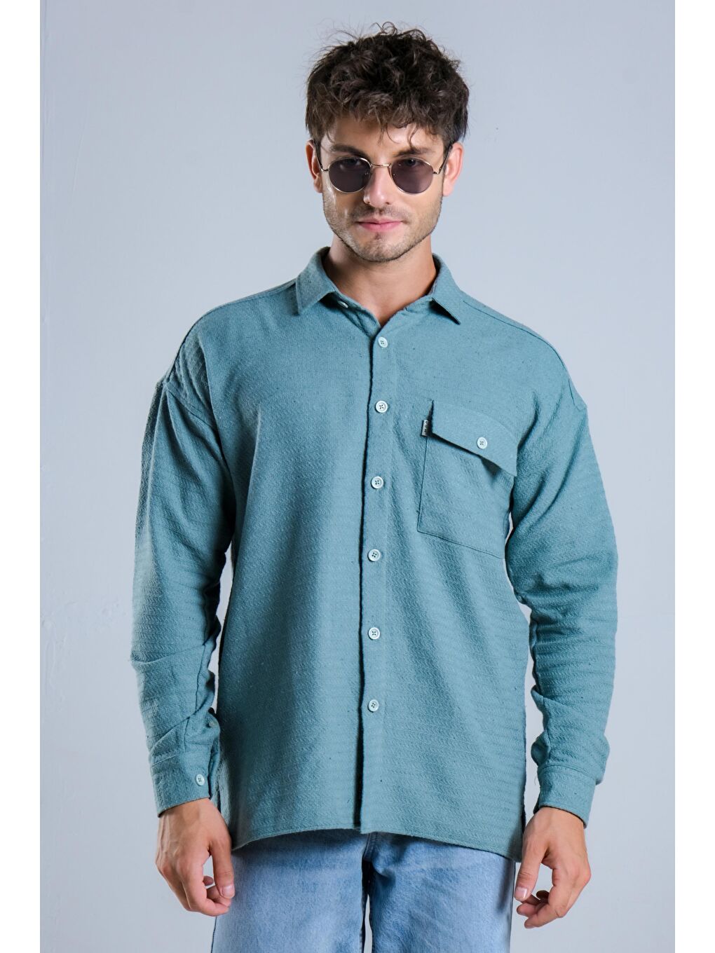 Yeşil Oversize Tek Cepli Örme Gömlek MAR Over22-3