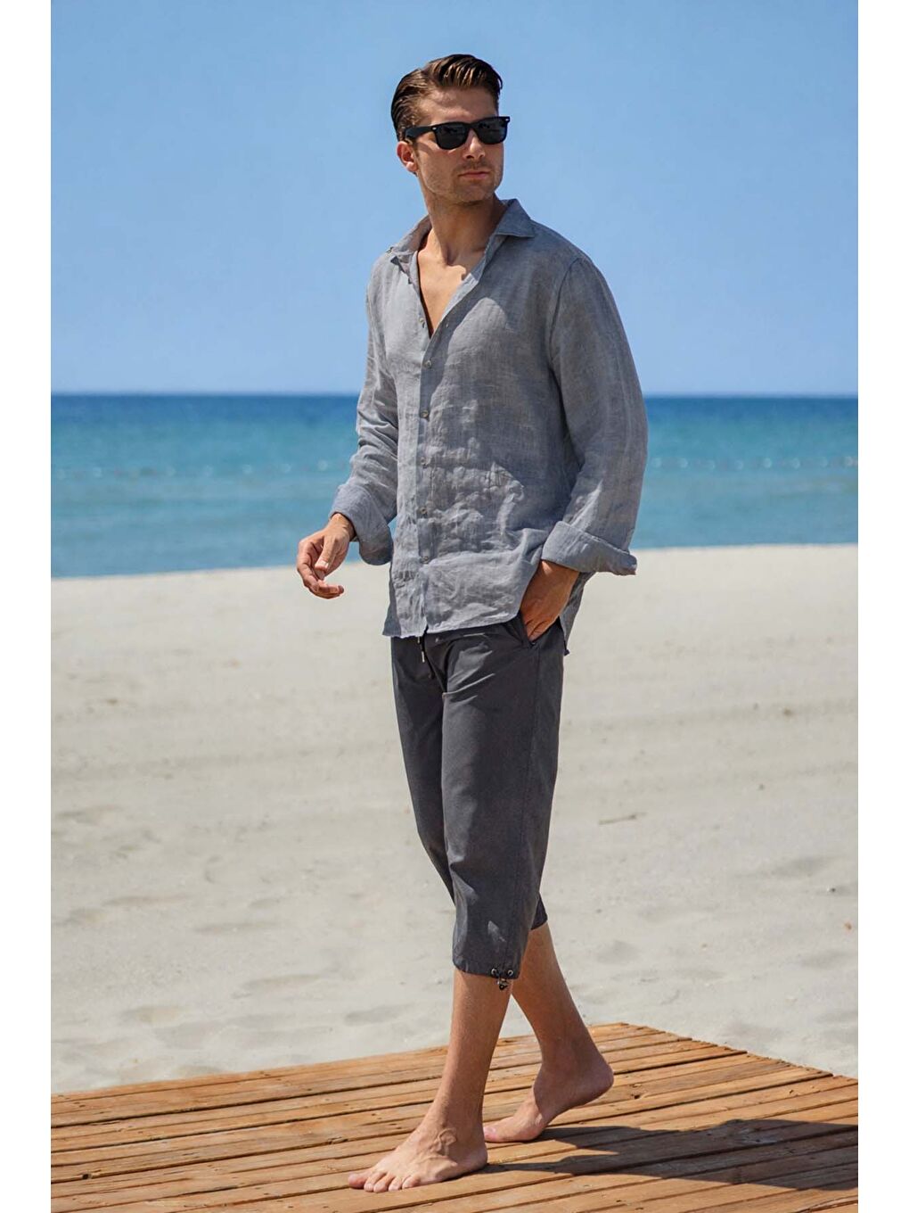 Remsa Erkek Havuz Deniz Uzun Kapri Şort Mayo RKS-01 Antrasit-1