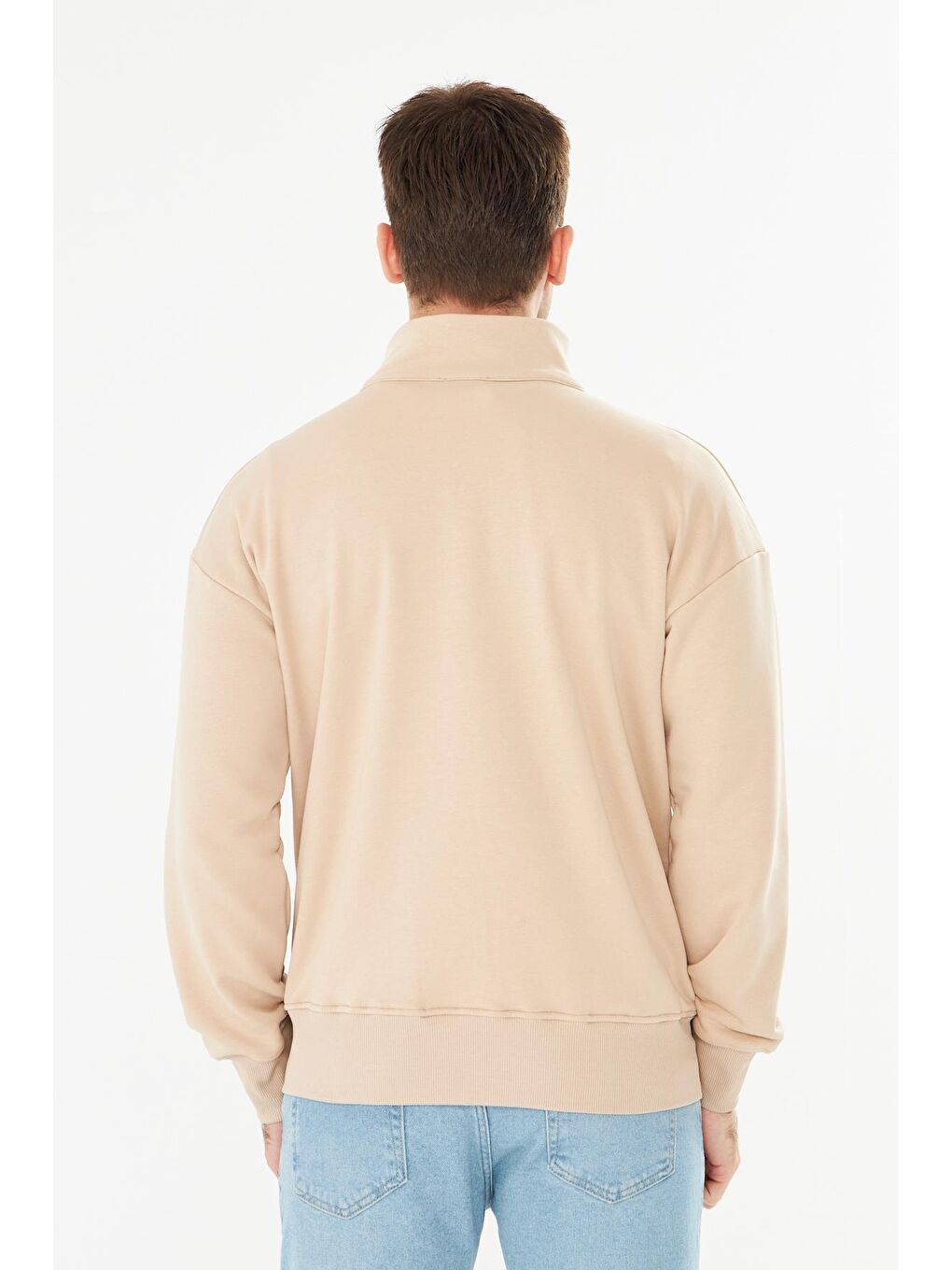 Erkek Tam Fermuarlı Pamuklu Eşofman Üstü Bej 9507-B-5