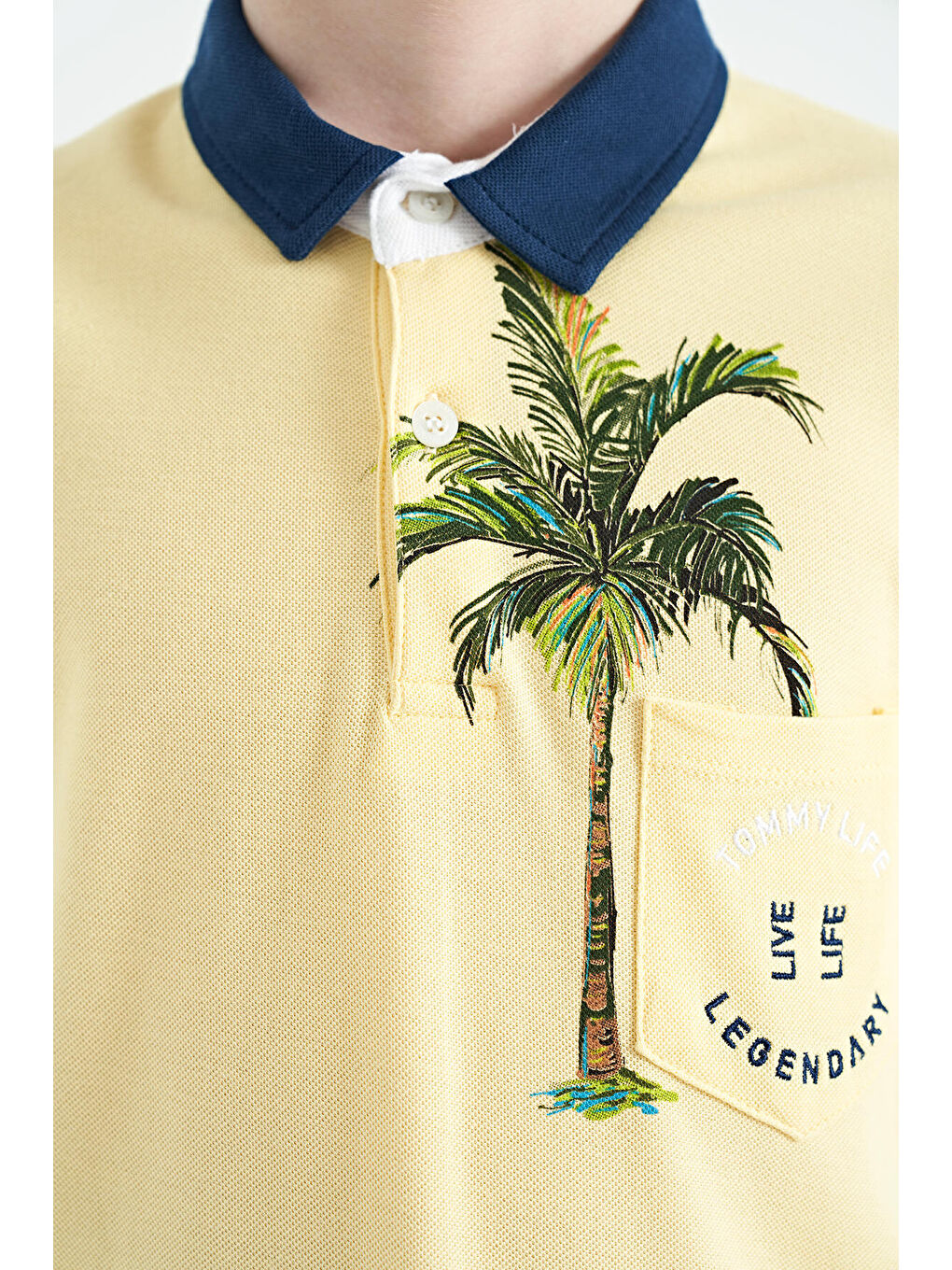 Sarı Baskılı Cep Detaylı Standart Kalıp Polo Yaka Erkek Çocuk Tişört - 11144-2