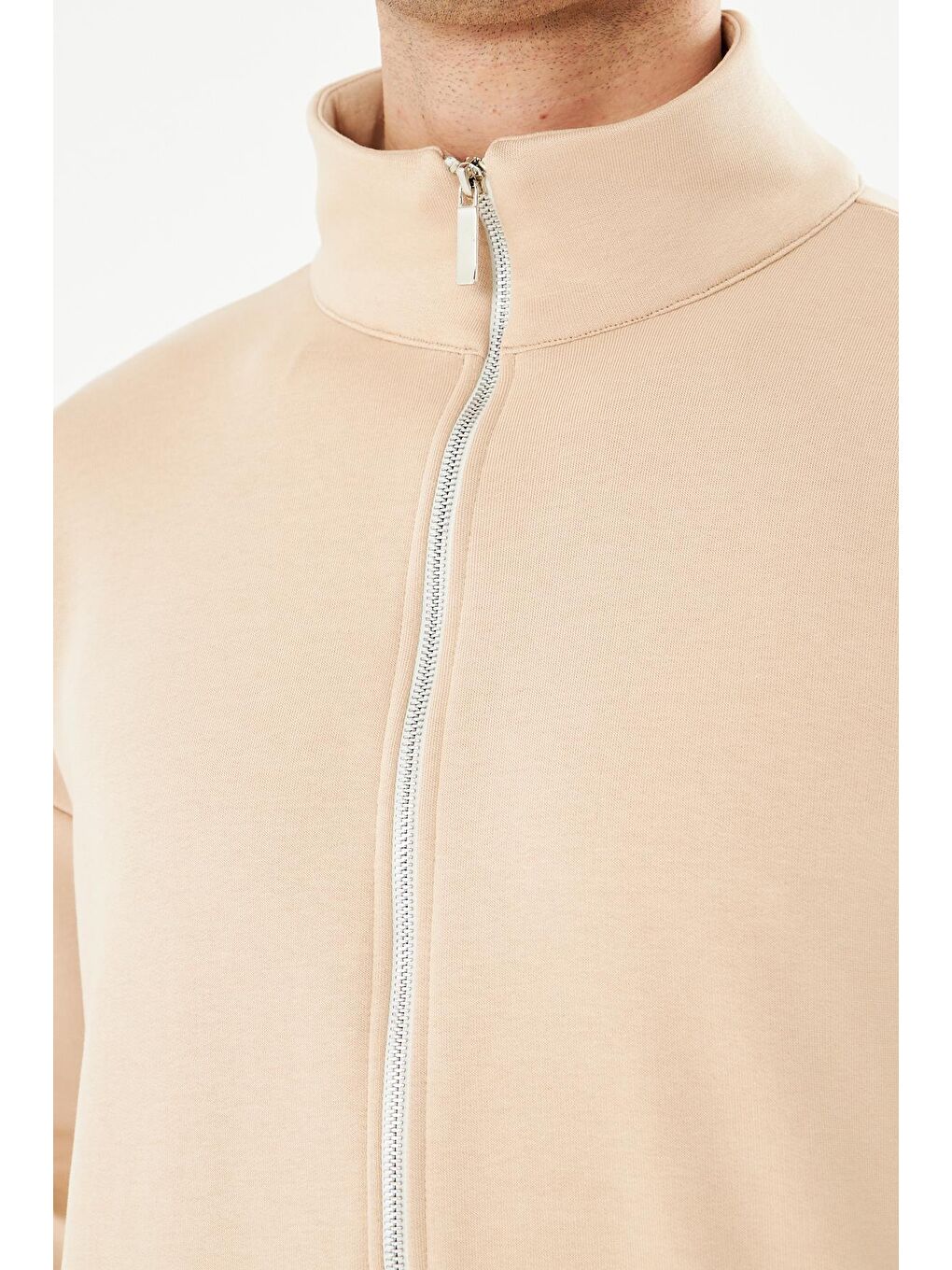 Erkek Tam Fermuarlı Pamuklu Eşofman Üstü Bej 9507-B-6