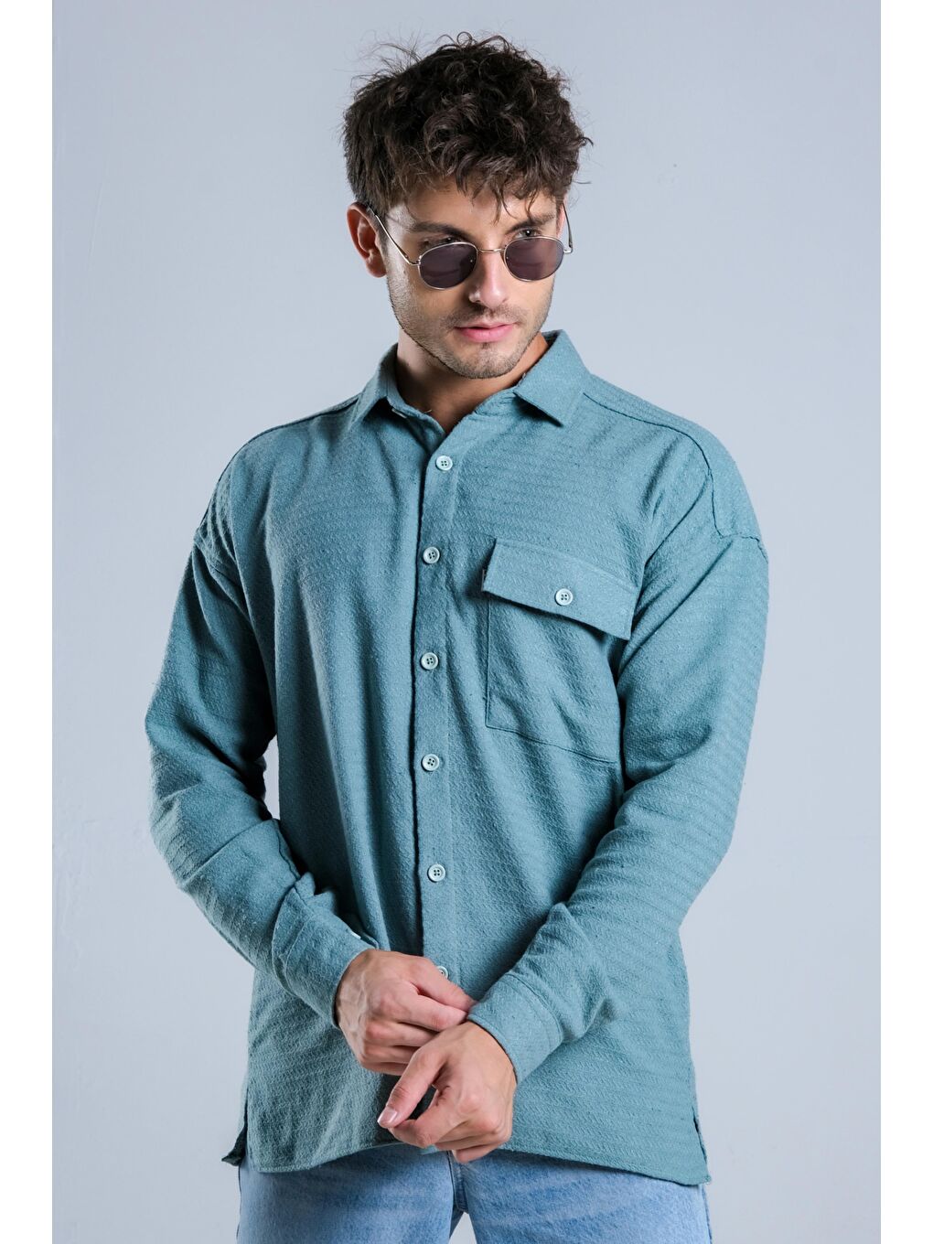 Yeşil Oversize Tek Cepli Örme Gömlek MAR Over22-4