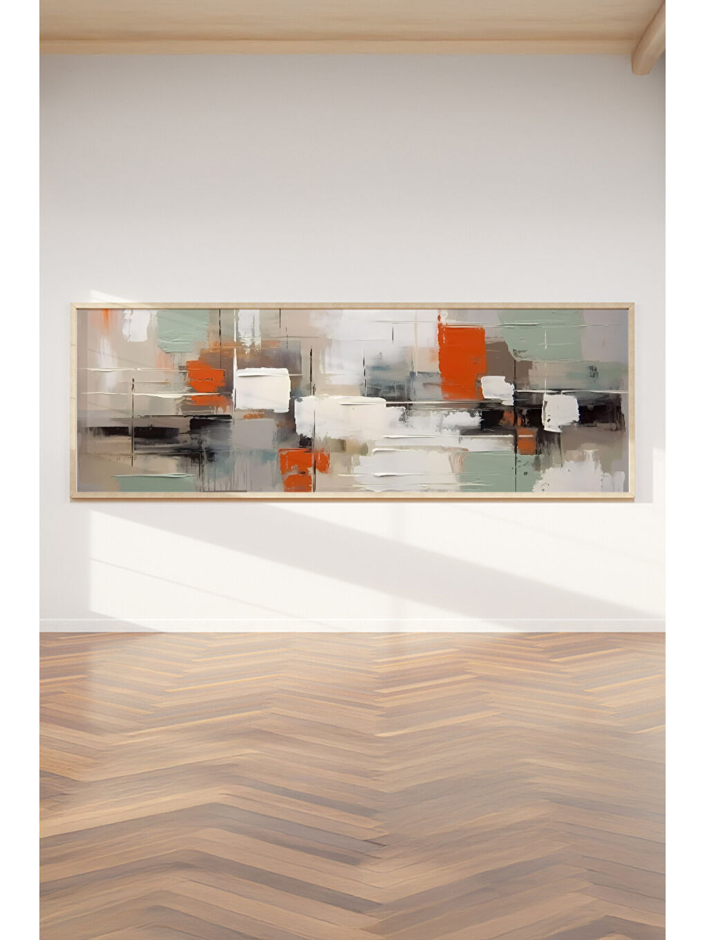 Beyaz Tek Parça Gerçek Ham Ahşap Yatay Panorama Çerçeveli Tablo - Model 21 - 50 x 120-1